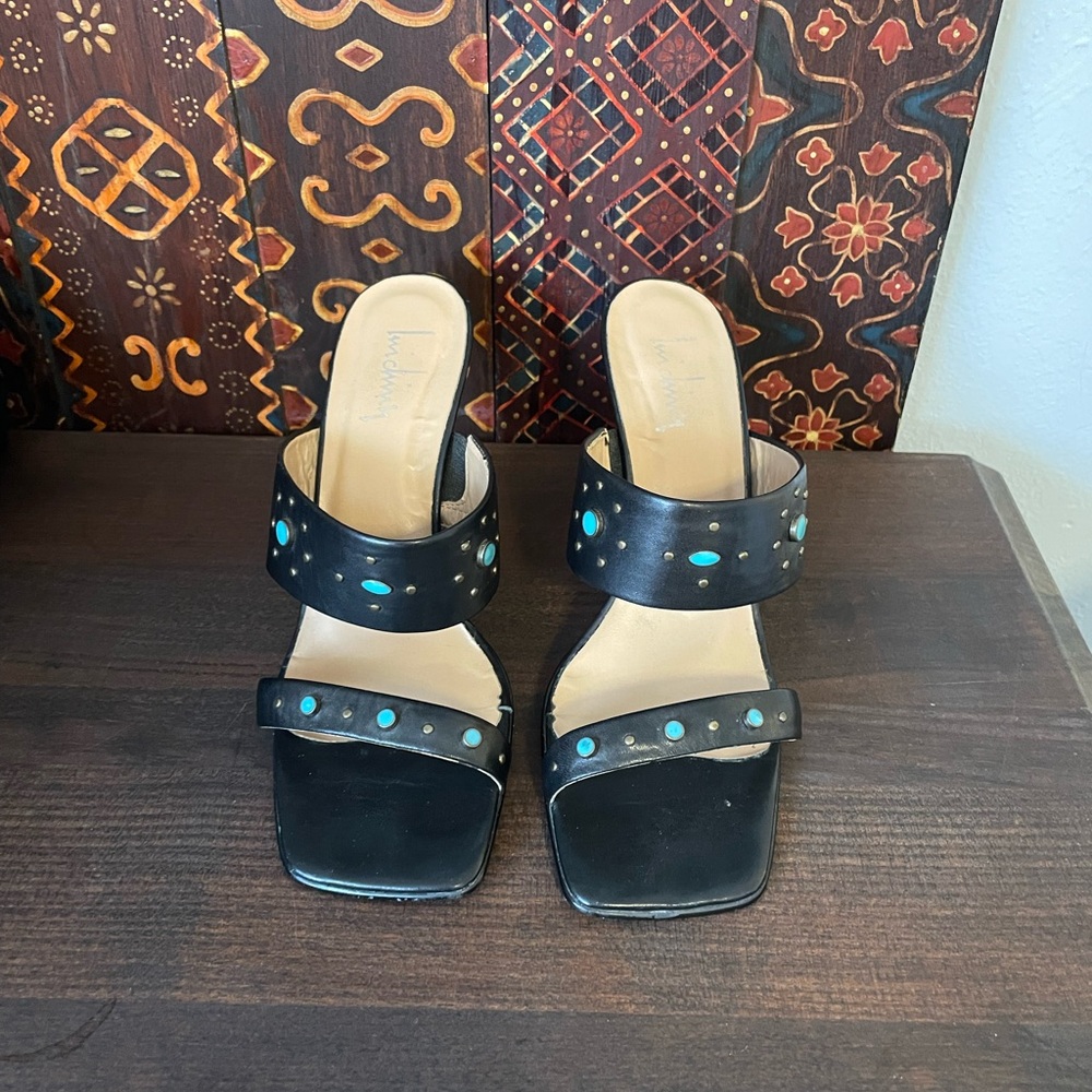 Vintage black embellished heeled sandals